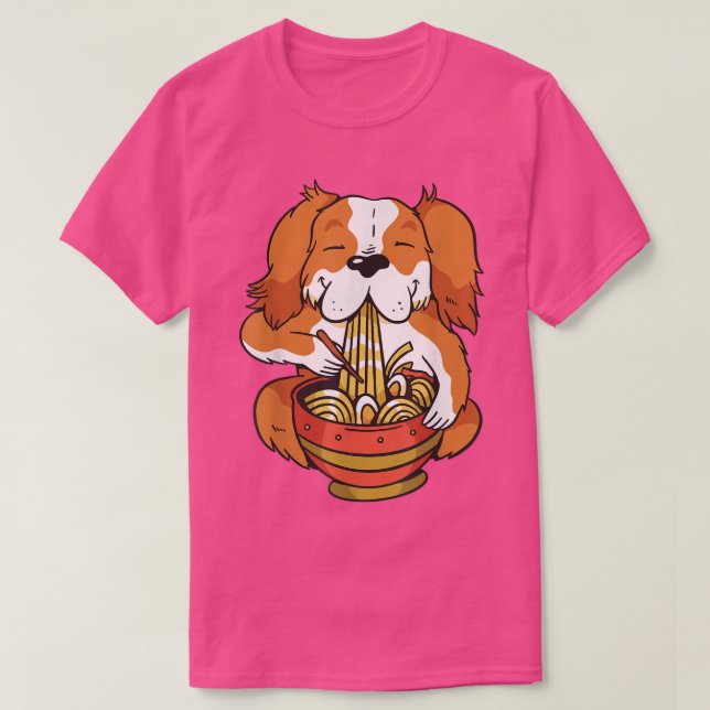 Cute anime dog feeds ramen soup with noodles  T-Shirt (Design Front)