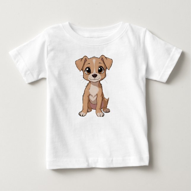 Cute Anime Dog Illustration with Big Eyes Baby T-Shirt (Front)
