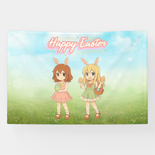 Cute anime Easter bunny girls Banner