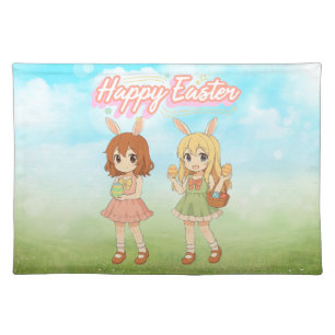 Cute anime Easter bunny girls Cloth Placemat