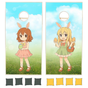 Cute anime Easter bunny girls Cornhole Set