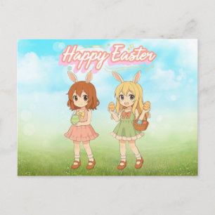 Cute anime Easter bunny girls Postcard
