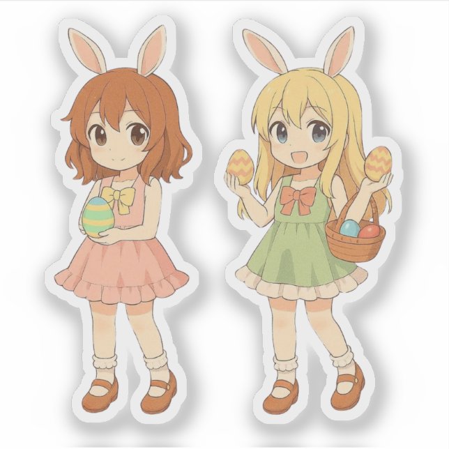 Cute anime Easter bunny girls Sticker (Front)