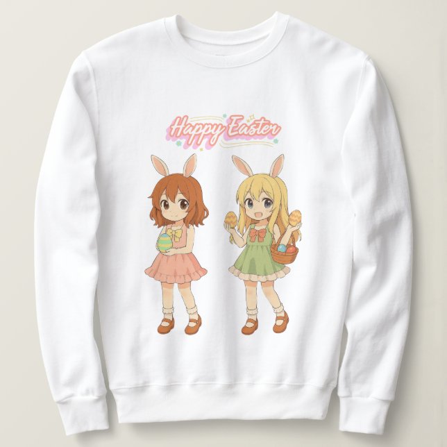Cute anime Easter bunny girls Sweatshirt (Design Front)