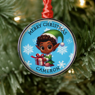 Cute Anime Elf of Color Personalized Christmas Metal Ornament