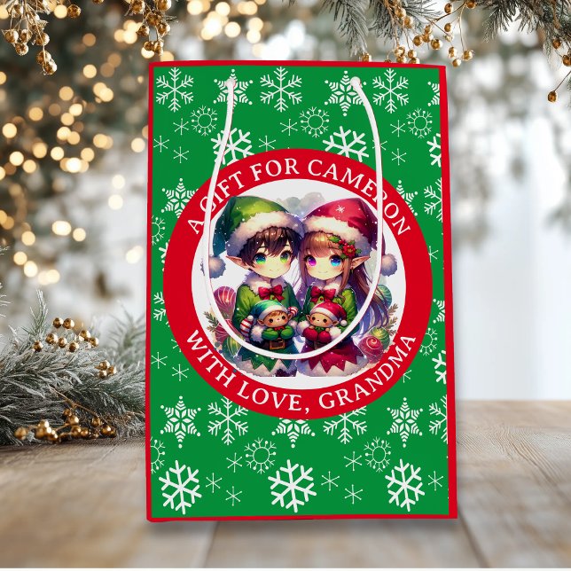 Cute Anime Elves Christmas Personalized Medium Gift Bag (Creator Uploaded)