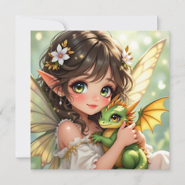 Cute Anime Fairy and Chibi Dragon  (Front)