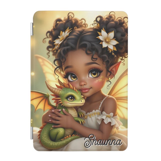 Cute Anime Fairy Girl and Chibi Dragon iPad Mini Cover (Front)
