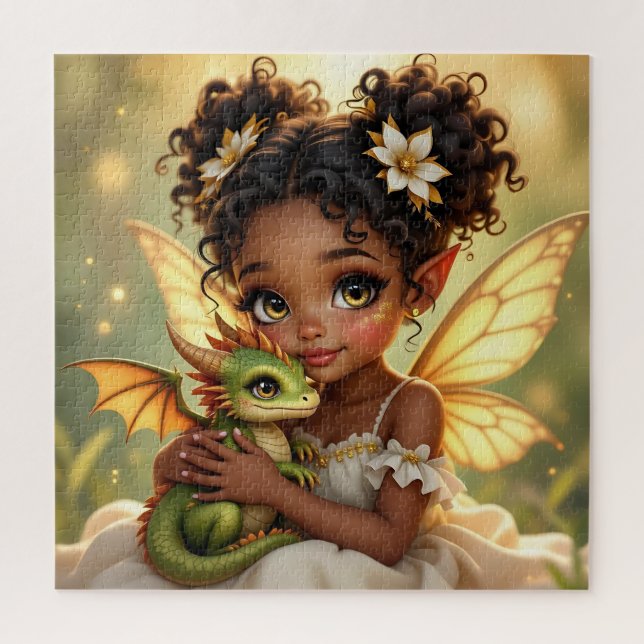 Cute Anime Fairy Girl and Chibi Dragon Jigsaw Puzzle (Vertical)