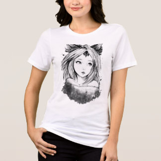 Cute Anime Fox Girl Fantasy Line Art Sketch Tri-Blend Shirt