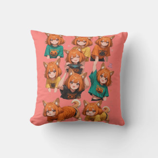 Cute Anime Fox Girl Sticker Sheet – Halloween and Throw Pillow