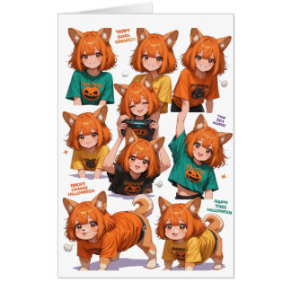 Cute Anime Fox Girls Card