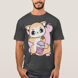 Cute Anime Fox With Boba For Bubble Tea Lover Prem T-Shirt