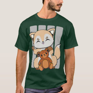 Cute Anime Fox With Kawaii Toy And Teddy Bear Prem T-Shirt