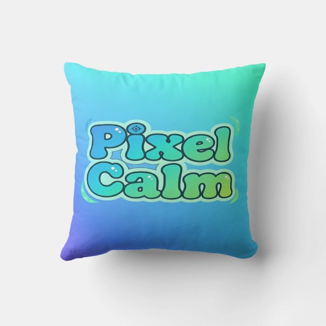 Cute Anime Gamer Boy Pixel Calm Throw Pillow (Back)