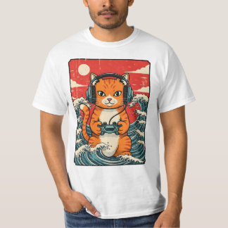 Cute Anime Gamer Cat Japanese Gaming Retro T-Shirt