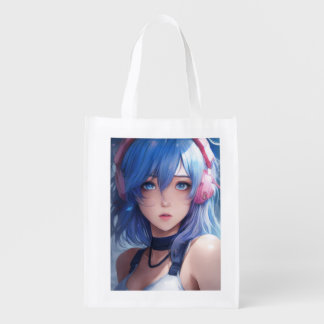 Cute Anime Girl Aesthetic Reuseable Grocery Bag