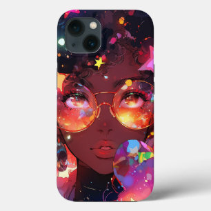 Cute Anime Girl African American Art iPhone 13 Case