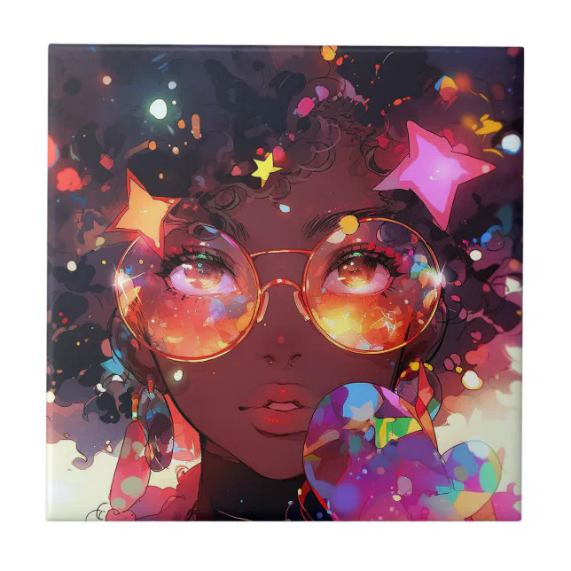 Cute Anime Girl African American Art Ceramic Tile | Zazzle