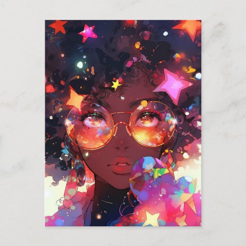 Cute Anime Girl African American Art Postcard