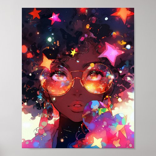Cute Anime Girl African American Art Poster