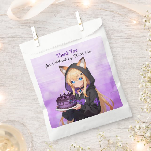 Cute Anime Girl and Dragon Girl's Birthday Party Favor Bag (Clipped)