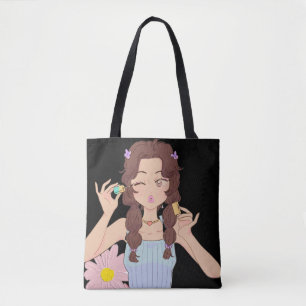 Cute Anime Girl Applying Mascara   Self-Care  Tote Bag