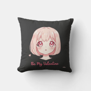 Cute Anime Girl - Be My Valentine T-Shirt Throw Pillow