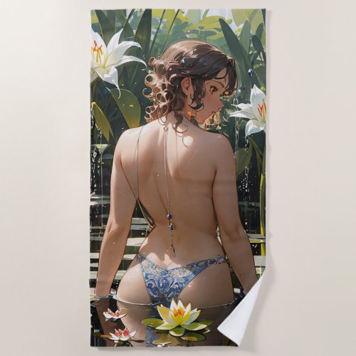 Cute anime girl Beach Towel