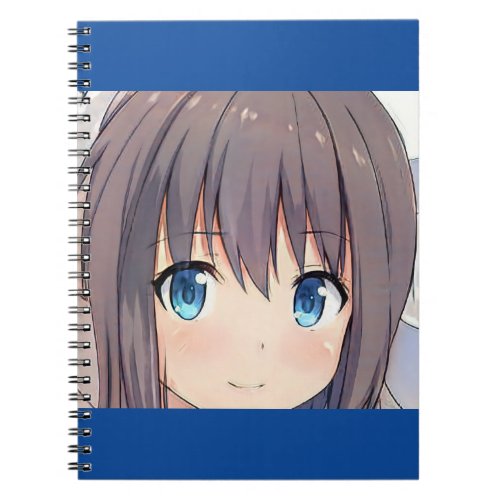 Cute anime girl brown hair blue eyes manga kitty notebook