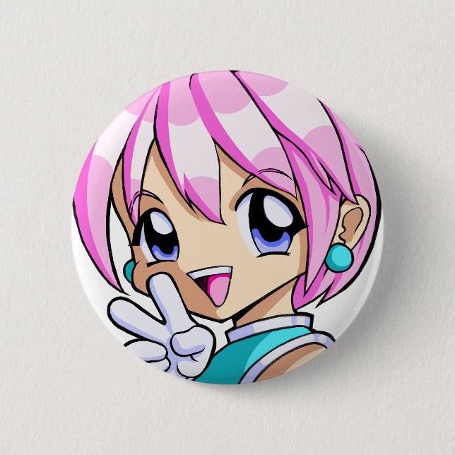 Cute Anime Girl Button (Front)