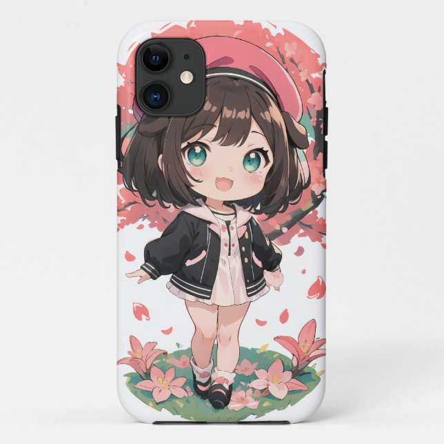 Cute Anime Girl & Cherry Blossom Tough Phone Cases (Back)