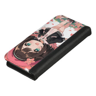 Cute Anime Girl & Cherry Blossom Wallet cases