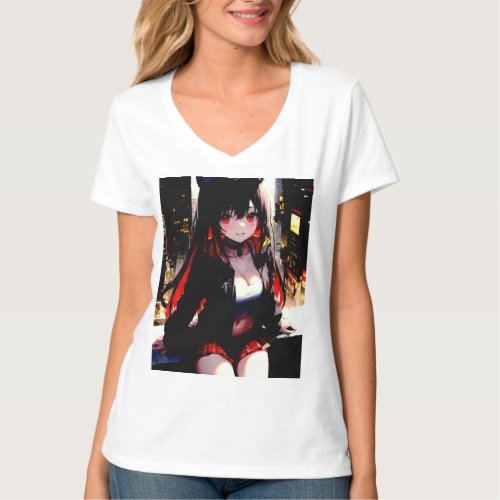 Cute anime girl design T_shirt