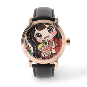 Cute Anime Girl Drinking Boba Tea Kawaii Chibi Watch