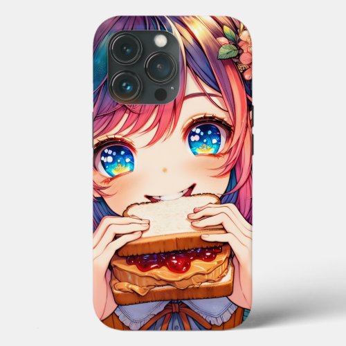 Cute Anime Girl eating a Peanut Butter and Jelly iPhone 13 Pro Case