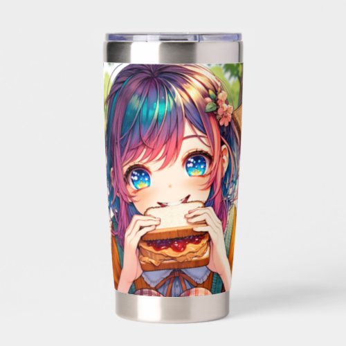 Cute Anime Girl eating a Peanut Butter and Jelly Insulated Tumbler