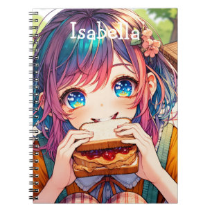 Cute Anime Girl eating a Peanut Butter and Jelly Notebook