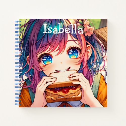 Cute Anime Girl eating a Peanut Butter and Jelly Notebook
