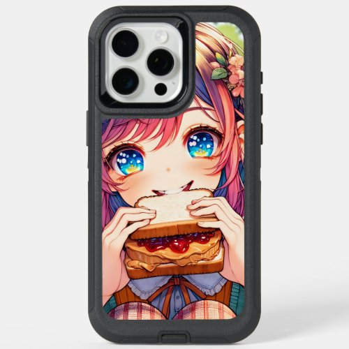 Cute Anime Girl eating a Peanut Butter and Jelly iPhone 15 Pro Max Case