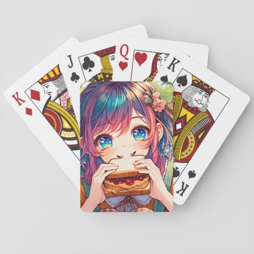 Cute Anime Girl eating a Peanut Butter and Jelly Playing Cards
