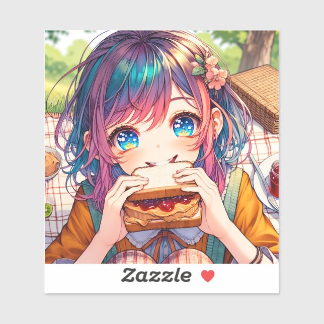 Cute Anime Girl eating a Peanut Butter and Jelly Sticker (Sheet)