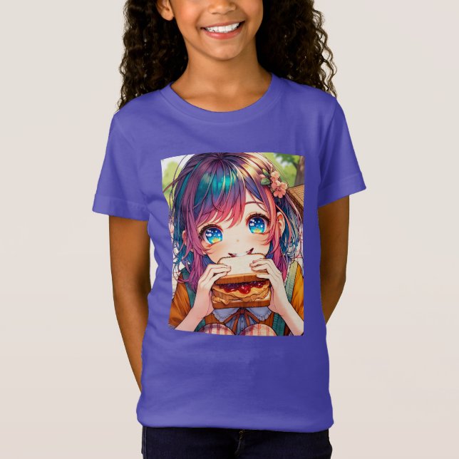 Cute Anime Girl eating a Peanut Butter and Jelly T-Shirt (Front)