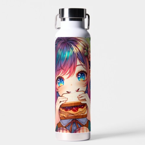 Cute Anime Girl eating a Peanut Butter and Jelly Water Bottle
