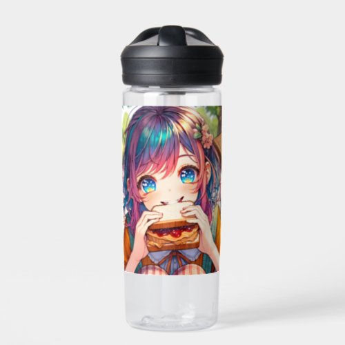 Cute Anime Girl eating a Peanut Butter and Jelly Water Bottle