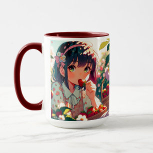 Cute Anime Girl Eating Strawberries   Summer Day Mug