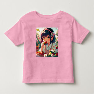 Cute Anime Girl Eating Strawberries Summer Day Toddler T-shirt
