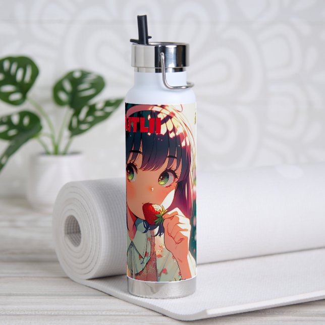 Cute Anime Girl Eating Strawberries | Summer Day Water Bottle (Yoga)