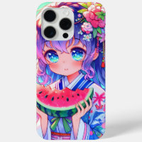 Cute Anime Girl Eating Watermelon on a Summer Day