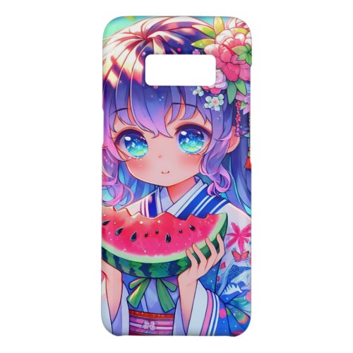 Cute Anime Girl Eating Watermelon on a Summer Day Case_Mate Samsung Galaxy S8 Case